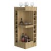 FM FURNITURE Lamer Corner Bar Cabinet with Wine Rack and Open Shelf, Natural Oak