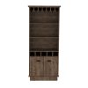 Dundee 70-Inch High 10-Glass Bar Cabinet with 5 Cubbies and 3 Open Shelves and Cabinet Dark Brown