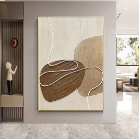Handmade Oil Painting White and Beige Minimalist Wall Art Oversize Minimalist Painting on Canvas Neutral Textured Painting Brown Wall Decorative Paint (Style: 01, size: 60X90cm)