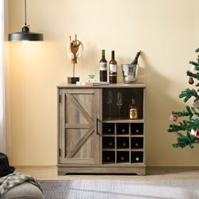 Farmhouse Coffee Bar Cabinet Bar Cabinet with Wine Rack Barn Door Buffet Sideboard Cabinet with Drawer, Adjustable Storage Shelves, Living Room (Color: as Pic)