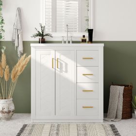 30'' Bathroom Vanity with Resin Sink Combo,Solid Wood Frame Bathroom Storage Cabinet, Freestanding Vanity Set with 3 Drawers& Soft Closing Doors (Material: Solid Wood+MDF+Resin, Color: White)