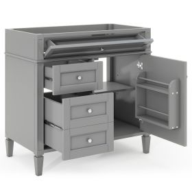 36'' Bathroom Vanity without Top Sink, Modern Bathroom Storage Cabinet with 2 Drawers and a Tipout Drawer, Solid Wood Frame (NOT INCLUDE BASIN SINK) (Material: Solid Wood+MDF, Color: Grey)