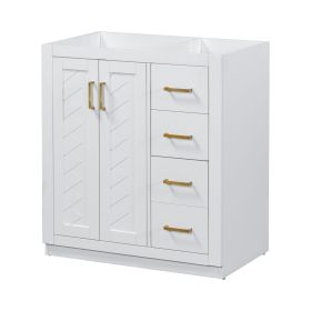 30'' Bathroom Vanity without Sink,Solid Wood Frame Bathroom Storage Cabinet Only, Freestanding Vanity Set with 3 Drawers& Soft Closing Doors (Material: Solid Wood+MDF, Color: White)