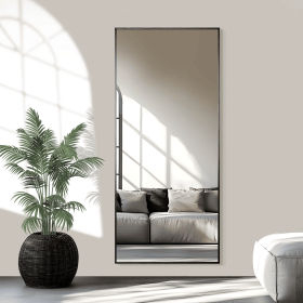 Aluminum alloy thin edged rectangular black full-length mirror with stand 71 *31 * 1 inch Bathroom Vanity Mirror for Bedroom Entryway (Color: as Pic)