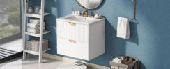 Modern 24-Inch Wall-Mounted Bathroom vanity with 2 Drawers, Ideal for Small Bathrooms