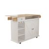 44 Inch Kitchen Island Cart with Solid Wood Top, Wine Storage, Spice Rack, Towel Rack, Wine Glass Holder, Rolling Kitchen Island Table on Wheels