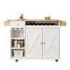 44 Inch Kitchen Island Cart with Solid Wood Top, Wine Storage, Spice Rack, Towel Rack, Wine Glass Holder, Rolling Kitchen Island Table on Wheels