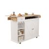 44 Inch Kitchen Island Cart with Solid Wood Top, Wine Storage, Spice Rack, Towel Rack, Wine Glass Holder, Rolling Kitchen Island Table on Wheels