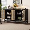 Rustic Sideboard with Decorative Rattan Doors and Adjustable Shelves for Entryway,Dining Room,or Living Room