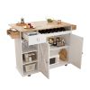 44 Inch Kitchen Island Cart with Solid Wood Top, Wine Storage, Spice Rack, Towel Rack, Wine Glass Holder, Rolling Kitchen Island Table on Wheels