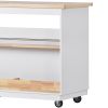 Rolling Kitchen Island with Storage, Two-sided Kitchen island Cart on Wheels with RubberWood Top,Wine and Spice Rack