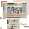 Rolling Kitchen Island with Storage, Two-sided Kitchen island Cart on Wheels with RubberWood Top,Wine and Spice Rack