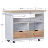 Rolling Kitchen Island with Storage, Two-sided Kitchen island Cart on Wheels with RubberWood Top,Wine and Spice Rack