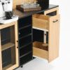 59" H Buffet Sideboard Cabinet with Storage Door & Power Outlet, Farmhouse Coffee Bar Cabinet with Wine Rack, Kitchen Pantry Living Room Black&Natural
