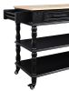 56 inch Rolling Kitchen Island with Storage,Kitchen Cart with Solid OAK Wood Top,Two-sided Kitchen island Cart on Wheels , Wine and Spice Rack