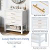 Modern 30 inch Navy Blue/White Bathroom Vanity Cabinet Combo with Open Storage, Two Drawers