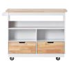 Rolling Kitchen Island with Storage, Two-sided Kitchen island Cart on Wheels with RubberWood Top,Wine and Spice Rack