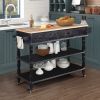 56 inch Rolling Kitchen Island with Storage,Kitchen Cart with Solid OAK Wood Top,Two-sided Kitchen island Cart on Wheels , Wine and Spice Rack