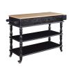 56 inch Rolling Kitchen Island with Storage,Kitchen Cart with Solid OAK Wood Top,Two-sided Kitchen island Cart on Wheels , Wine and Spice Rack