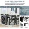Updated Counter Height 5-piece Solid Wood Dining Table Set, 59*35.4Inch Table with Curved Wine Rack and 4 Upholstered Chairs