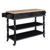56 inch Rolling Kitchen Island with Storage,Kitchen Cart with Solid OAK Wood Top,Two-sided Kitchen island Cart on Wheels , Wine and Spice Rack