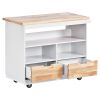 Rolling Kitchen Island with Storage, Two-sided Kitchen island Cart on Wheels with RubberWood Top,Wine and Spice Rack
