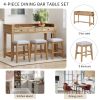 4-piece Dining Bar Table Set with 3 Upholstered Stools,Multifunctional Dining Table with 3 Drawers (Gray)