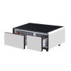 Modern Smart mini Coffee Table with Built in Fridge;  Outlet protection; Wireless charging module; Mechanical temperature control; Power socket; USB i