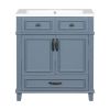 30'' Bathroom Vanity with Resin Sink,Solid Wood Frame Bathroom Storage Cabinet with Soft Closing Doors,Retro Style