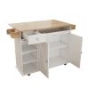 44 Inch Kitchen Island Cart with Solid Wood Top, Wine Storage, Spice Rack, Towel Rack, Wine Glass Holder, Rolling Kitchen Island Table on Wheels