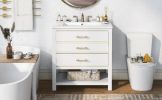 Modern 30 inch Navy Blue/White Bathroom Vanity Cabinet Combo with Open Storage, Two Drawers