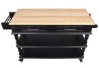 56 inch Rolling Kitchen Island with Storage,Kitchen Cart with Solid OAK Wood Top,Two-sided Kitchen island Cart on Wheels , Wine and Spice Rack